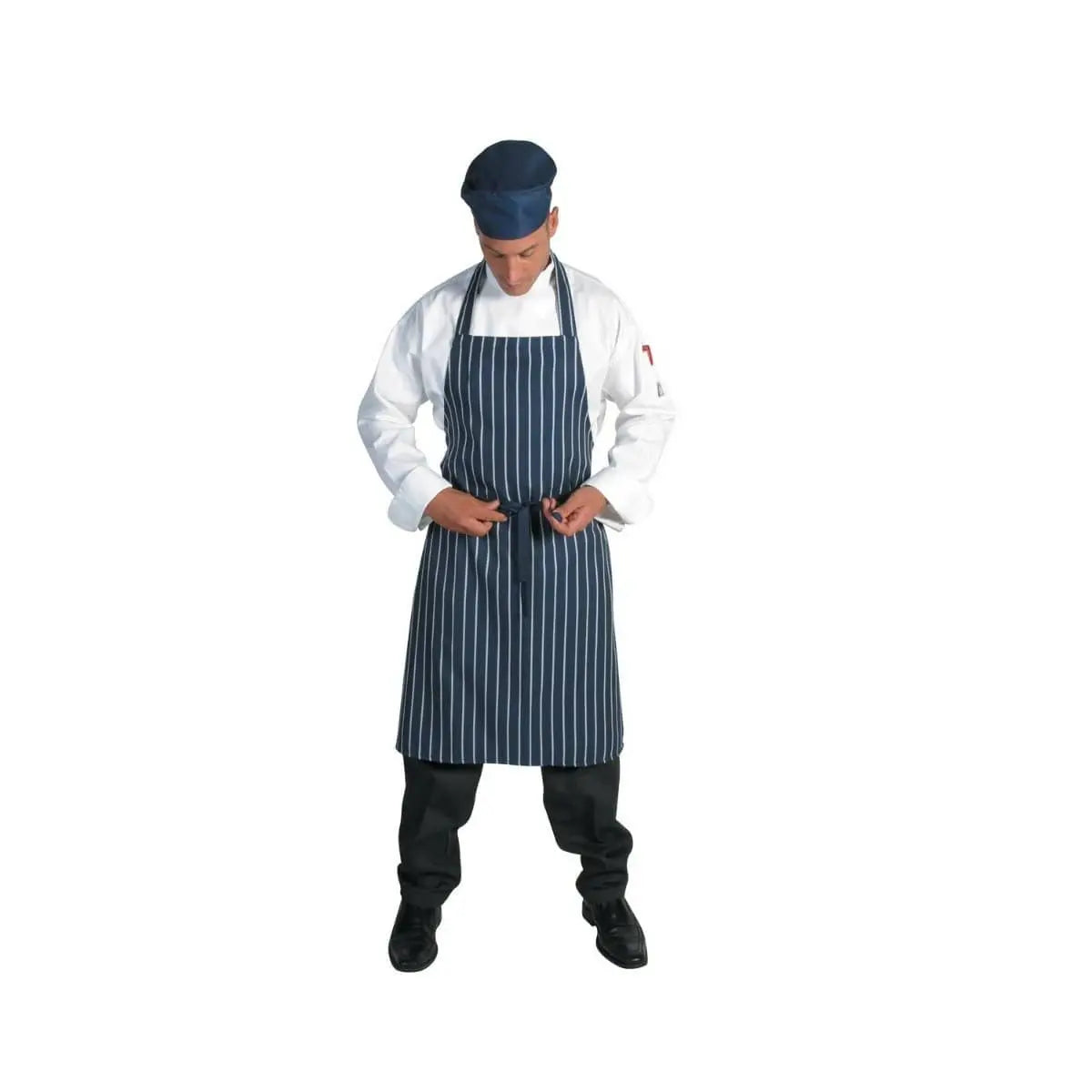 Dnc Workwear Pinstripe Full Bib Apron - No Pocket - 2536 Metro Workwear.